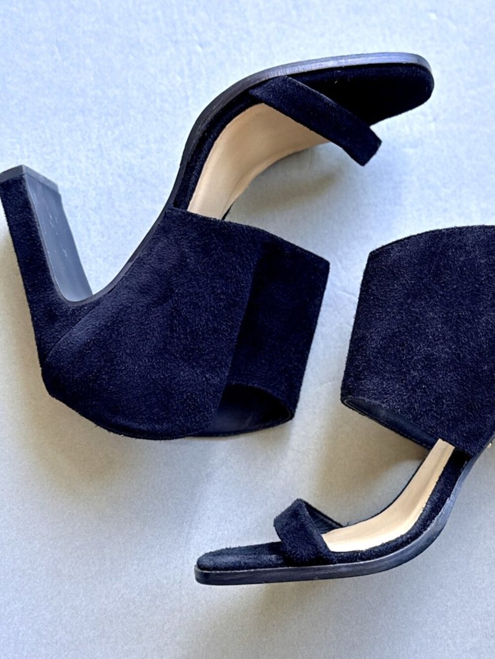 42 Gold Black Suede Two Band Square Toe Block Heel Mule Sandal Size 6